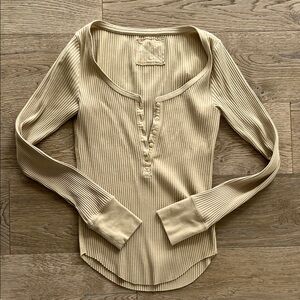 Women's tan Ribbed Henley Top aerie